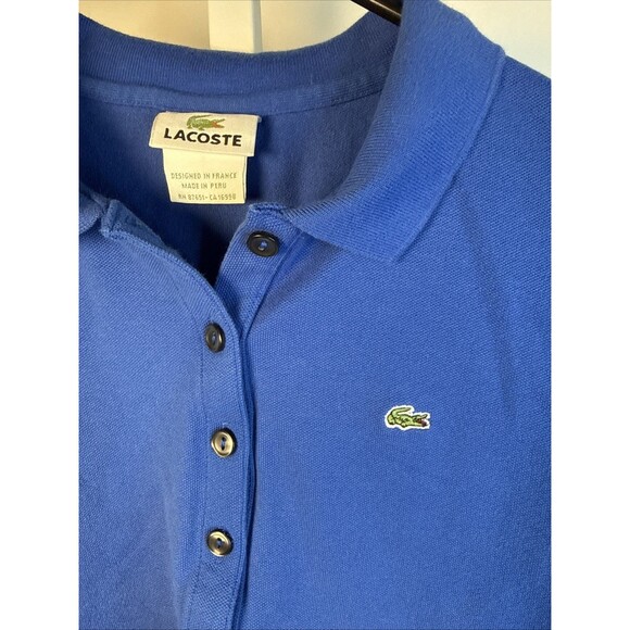 Lacoste Womens Short Sleeve Polo Size M 42 Blue Preppy Logo Mean Girls Sport - Picture 2 of 6